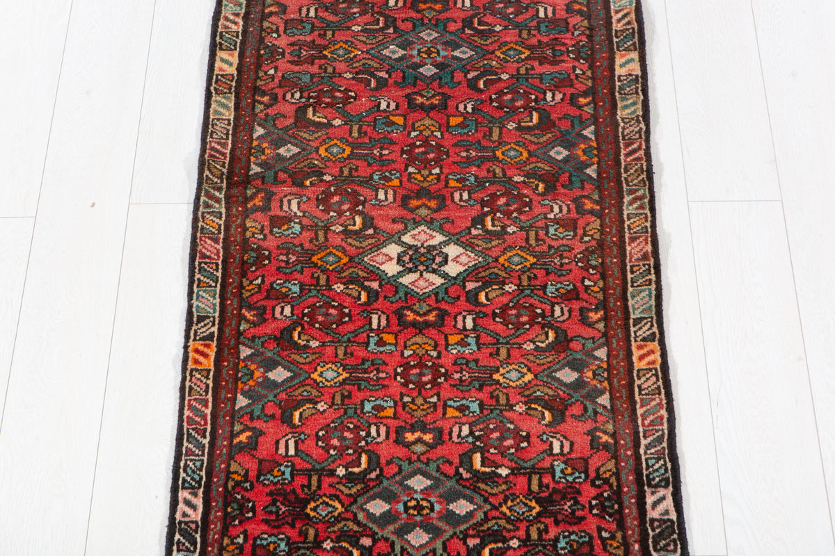 Vintage Red Geometric Runner Rug – 5' 10" x 2' 4" (178 x 71 cm)