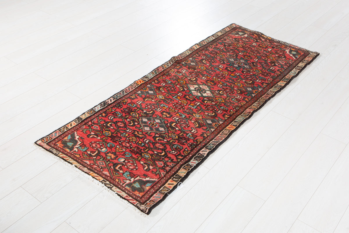 Vintage Red Geometric Runner Rug – 5' 10" x 2' 4" (178 x 71 cm)
