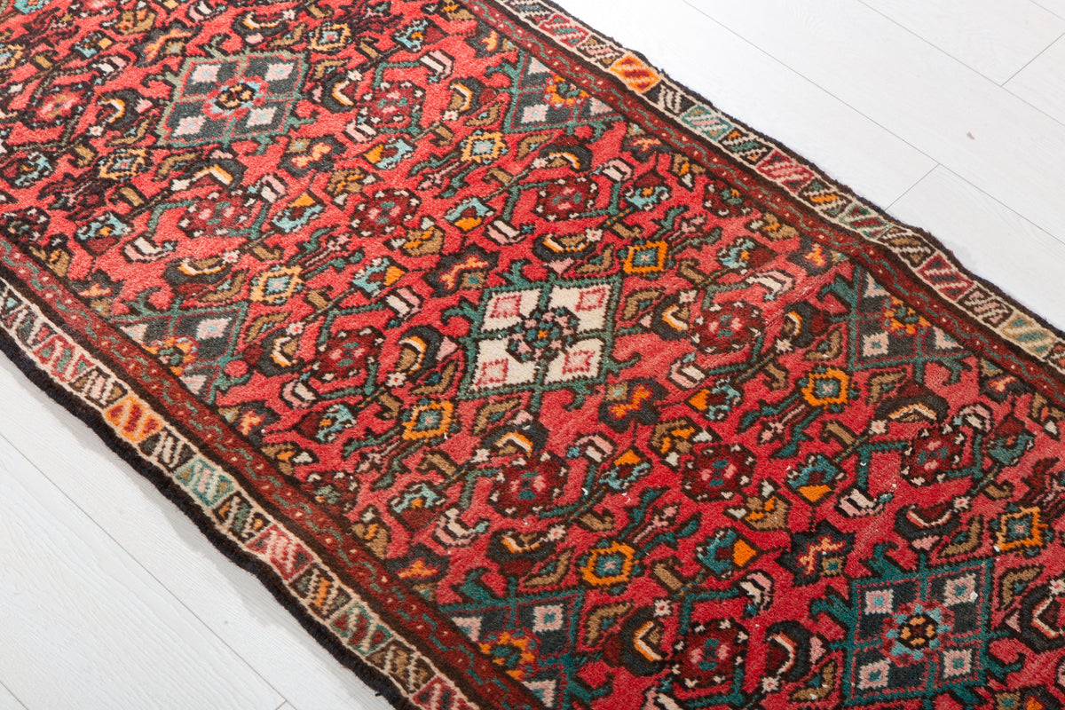 Vintage Red Geometric Runner Rug – 5' 10" x 2' 4" (178 x 71 cm)