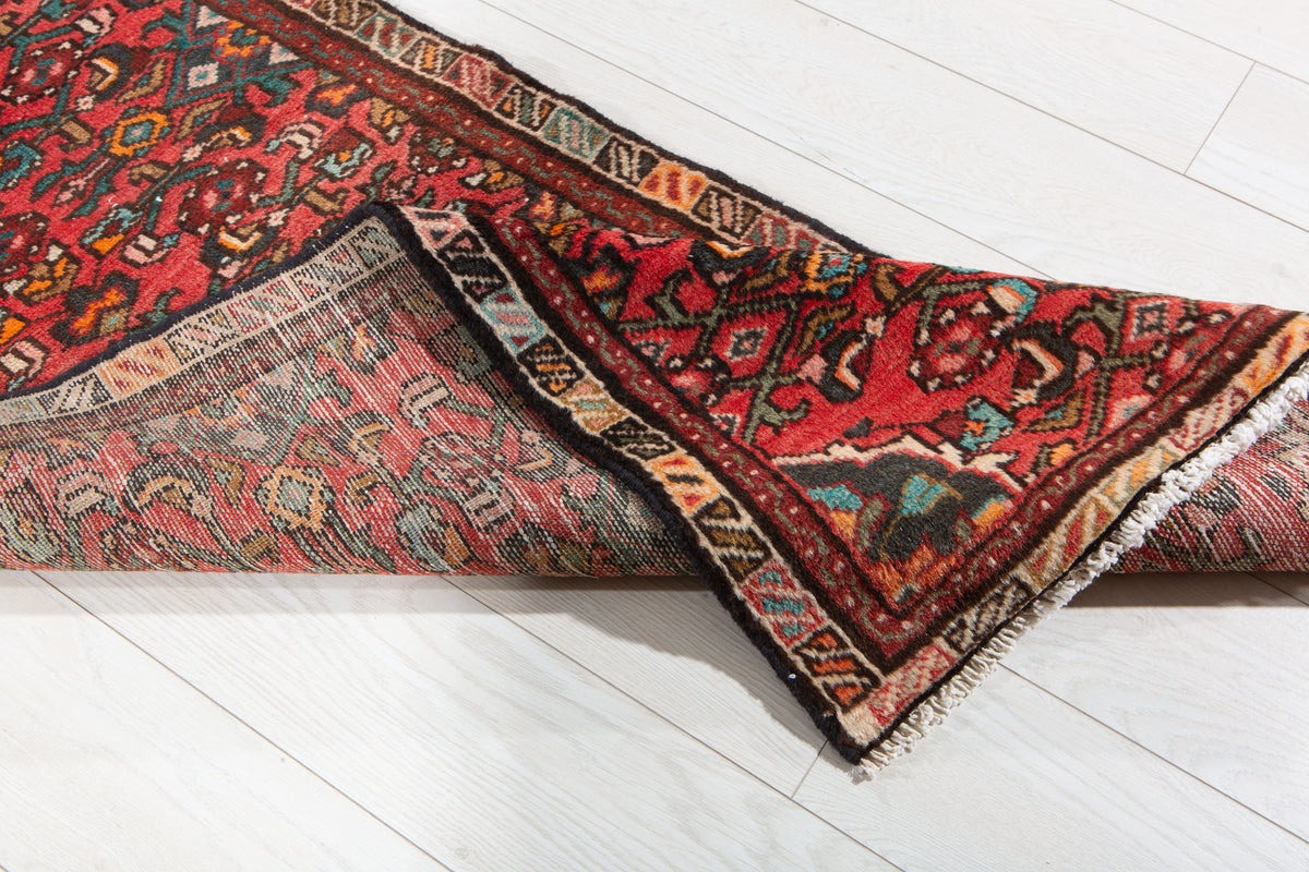 Vintage Red Geometric Runner Rug – 5' 10" x 2' 4" (178 x 71 cm)