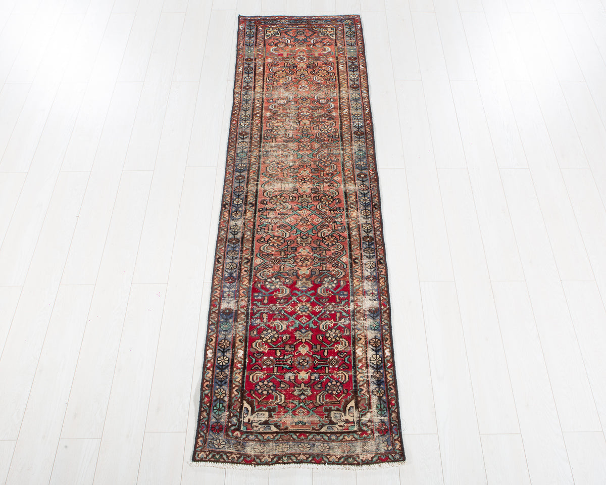 Antique Red Geometric Runner Rug – 8' 1" x 2' 4" (247 x 70 cm)