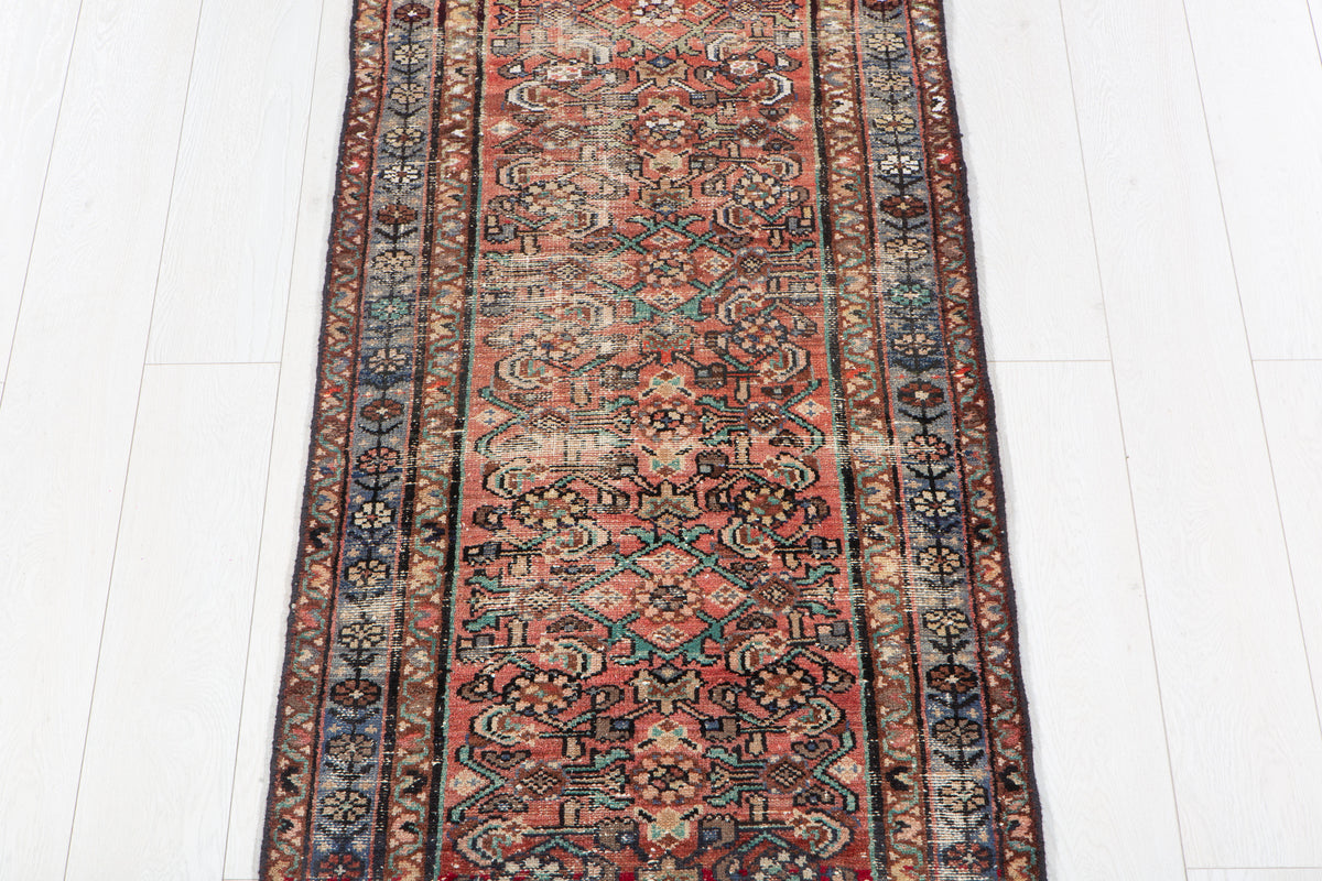 Antique Red Geometric Runner Rug – 8' 1" x 2' 4" (247 x 70 cm)