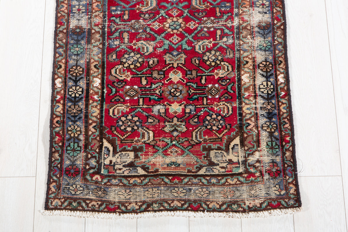 Antique Red Geometric Runner Rug – 8' 1" x 2' 4" (247 x 70 cm)