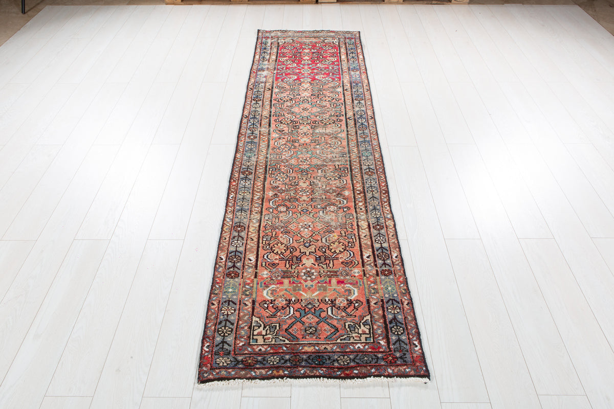 Antique Red Geometric Runner Rug – 8' 1" x 2' 4" (247 x 70 cm)