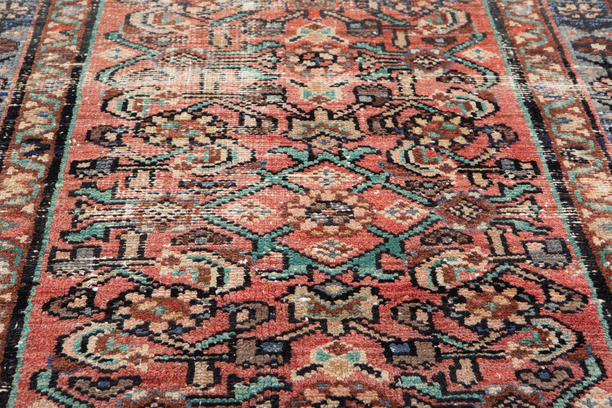 Antique Red Geometric Runner Rug – 8' 1" x 2' 4" (247 x 70 cm)