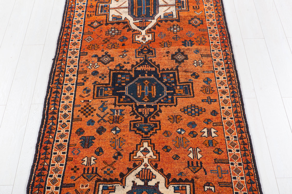 Antique Orange Rust Geometric Runner Rug – 12' 4" x 3' 9" (375 x 115 cm)