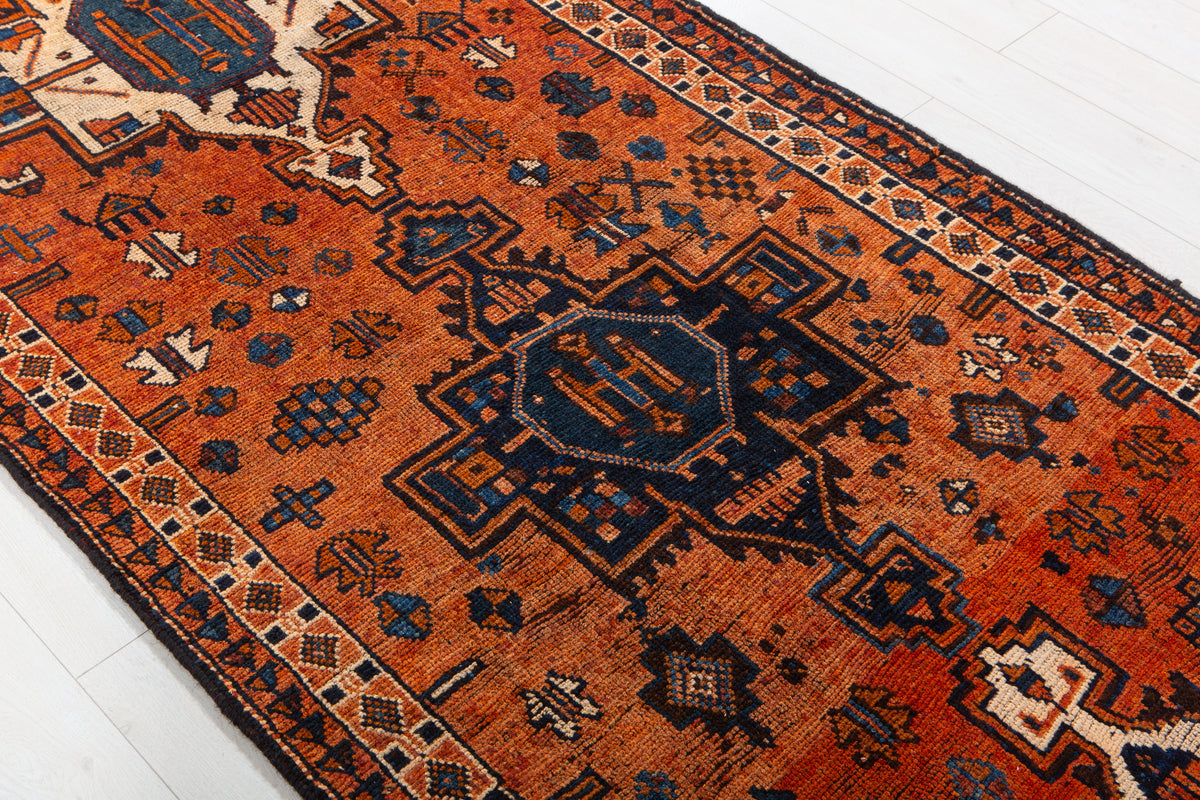 Antique Orange Rust Geometric Runner Rug – 12' 4" x 3' 9" (375 x 115 cm)