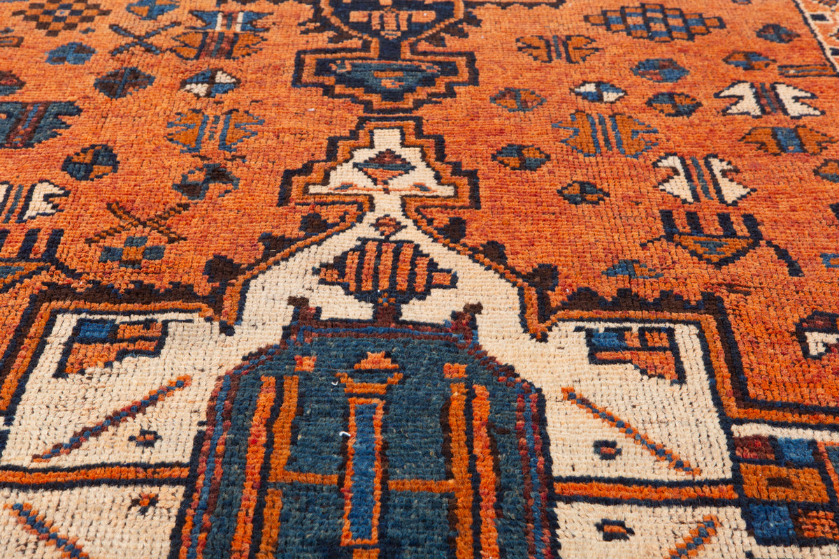 Antique Orange Rust Geometric Runner Rug – 12' 4" x 3' 9" (375 x 115 cm)