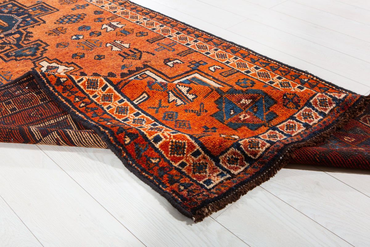 Antique Orange Rust Geometric Runner Rug – 12' 4" x 3' 9" (375 x 115 cm)
