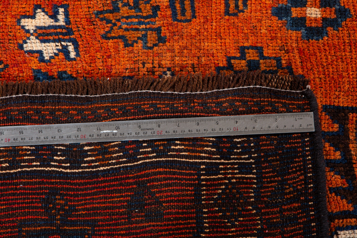 Antique Orange Rust Geometric Runner Rug – 12' 4" x 3' 9" (375 x 115 cm)