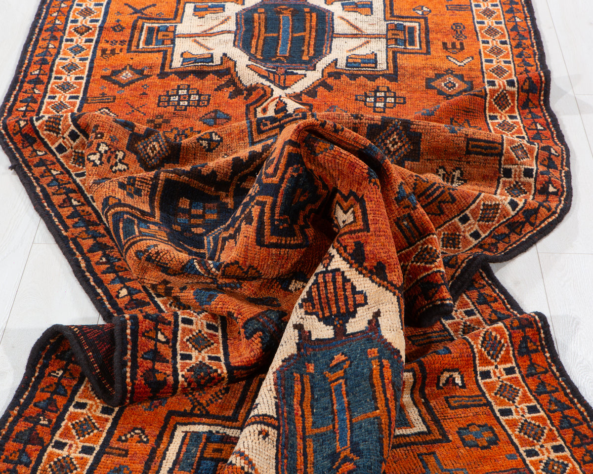 Antique Orange Rust Geometric Runner Rug – 12' 4" x 3' 9" (375 x 115 cm)