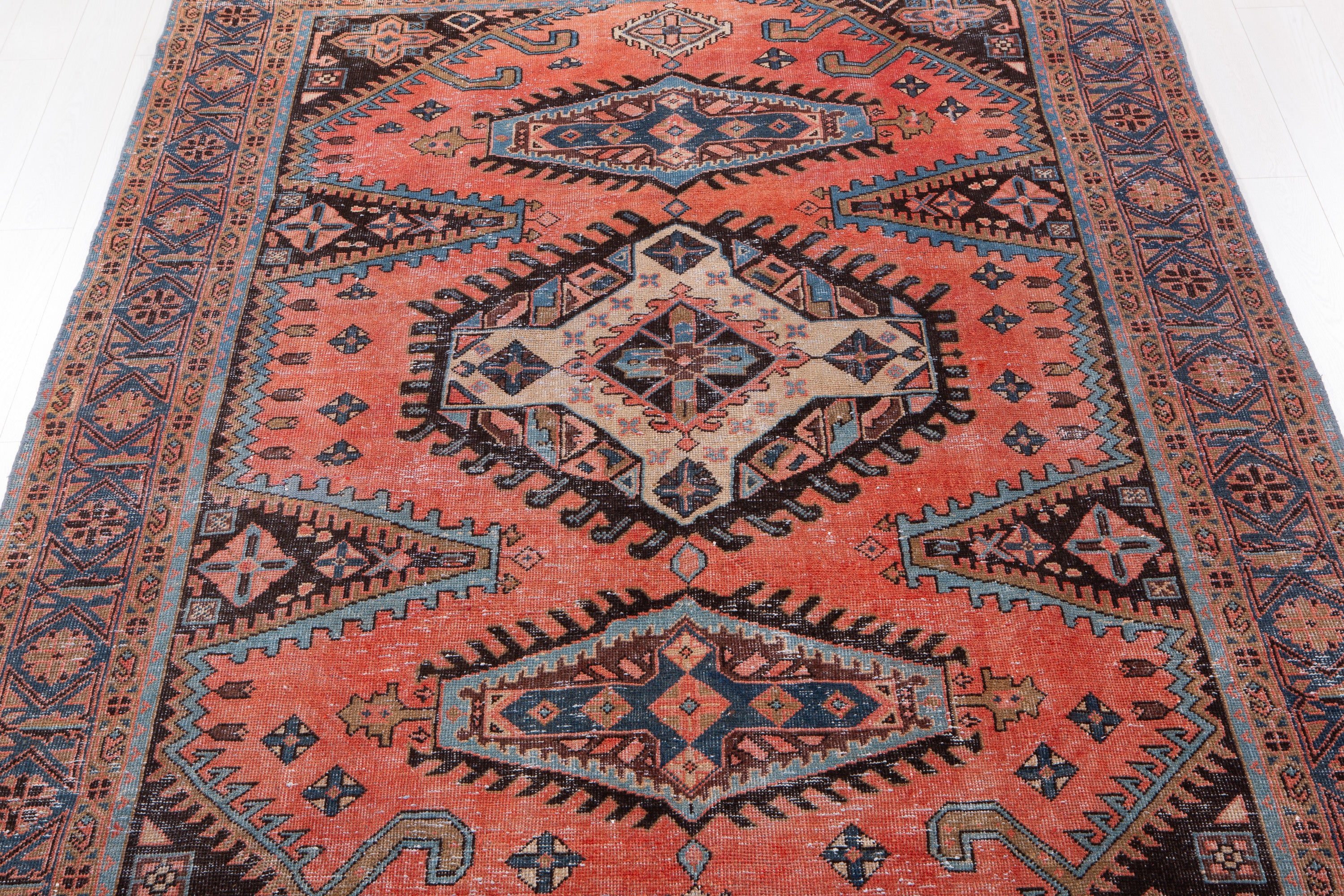 Collectible Vintage Orange-Red Geometric Rug – 10' 6" x 7' 1" (320 x 216 cm)