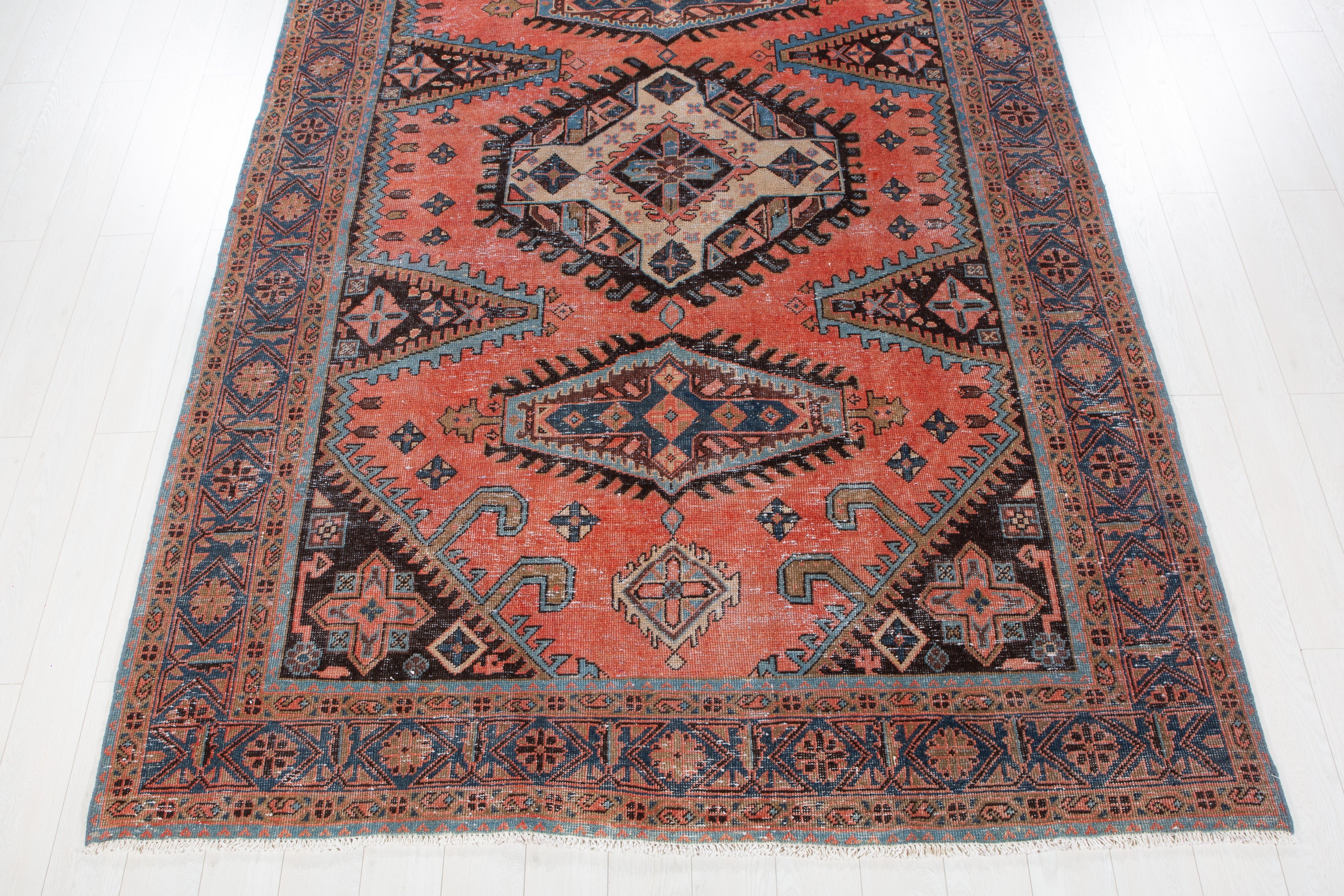 Collectible Vintage Orange-Red Geometric Rug – 10' 6" x 7' 1" (320 x 216 cm)