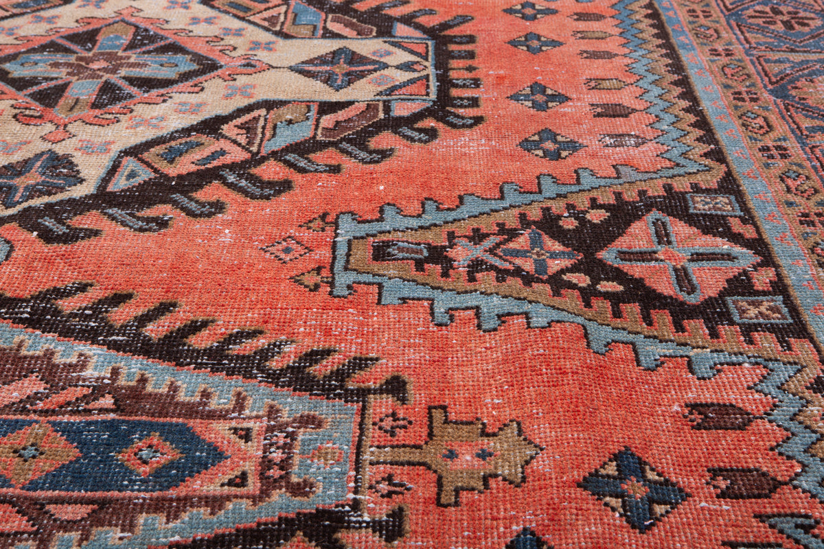 Collectible Vintage Orange-Red Geometric Rug – 10' 6" x 7' 1" (320 x 216 cm)