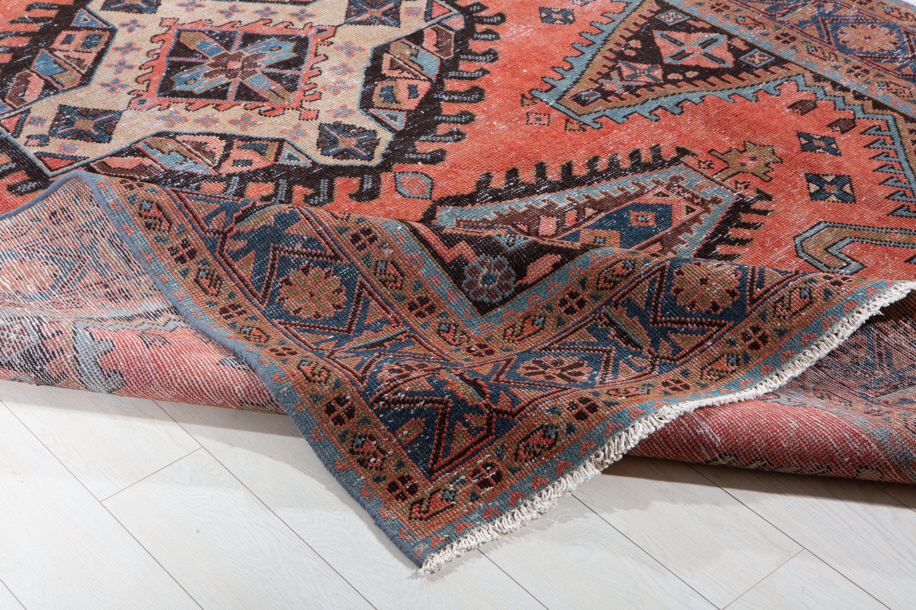 Collectible Vintage Orange-Red Geometric Rug – 10' 6" x 7' 1" (320 x 216 cm)