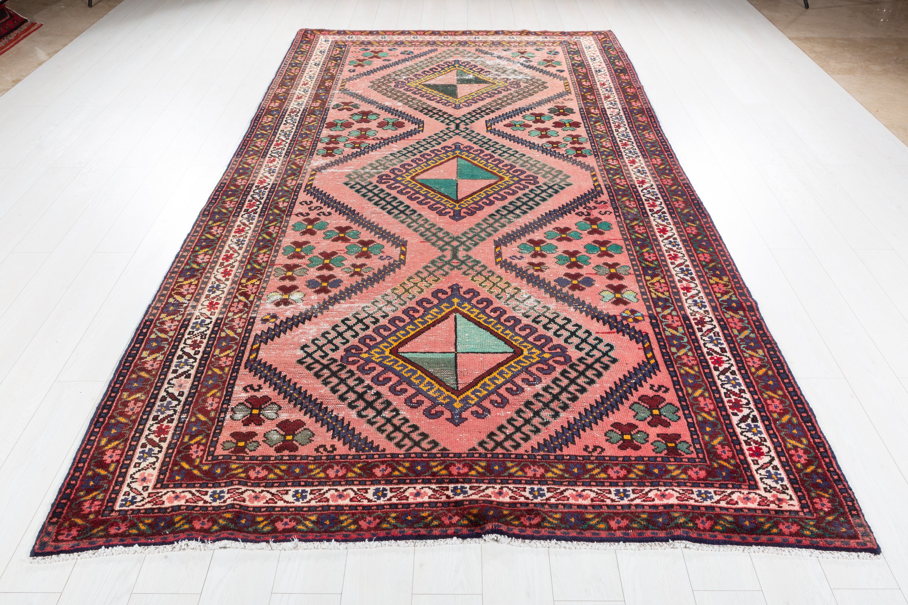 Vintage Pink Geometric Rug – 10' 11" x 6' 1" (334 x 185 cm)