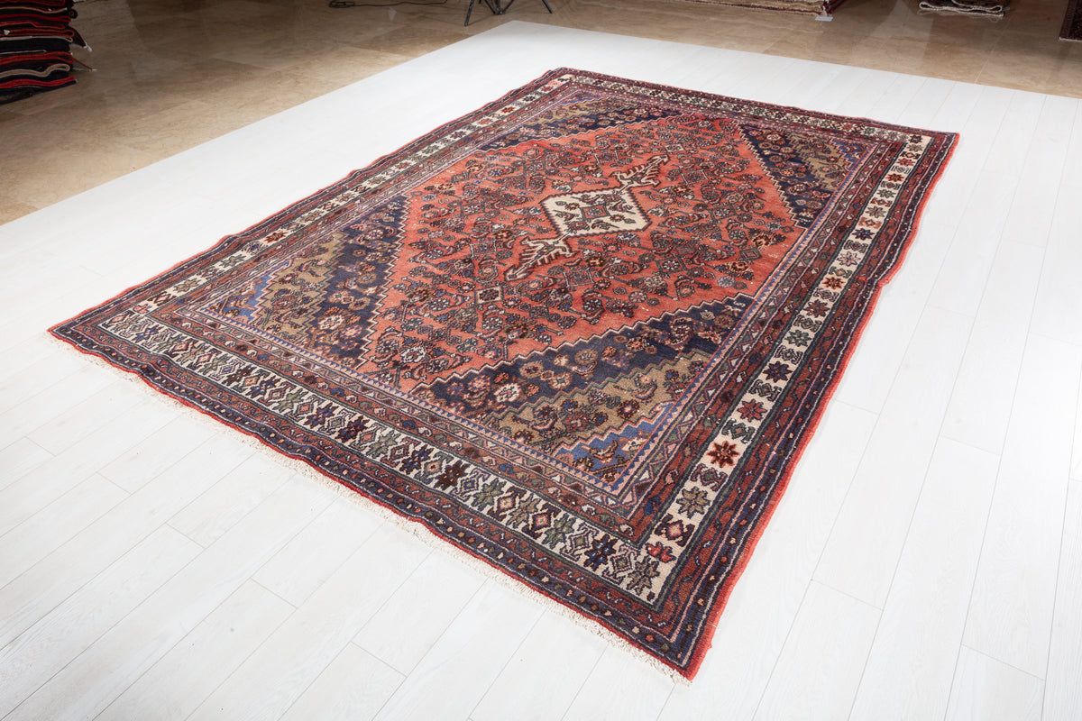 Vintage Rust Red Geometric Rug – 10' 1" x 7' 1" (308 x 217 cm)