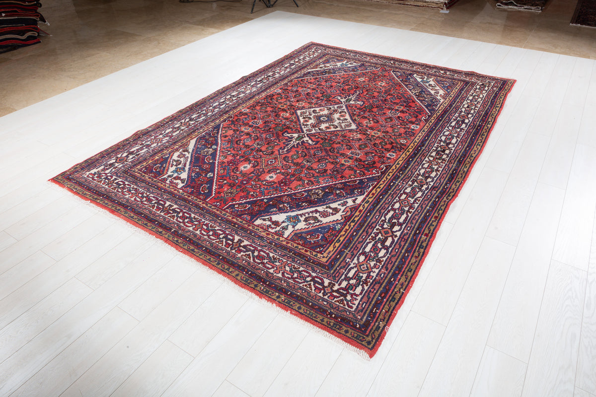 Vintage Red and Beige Geometric Rug – 9' 8" x 6' 8" (294 x 204 cm)