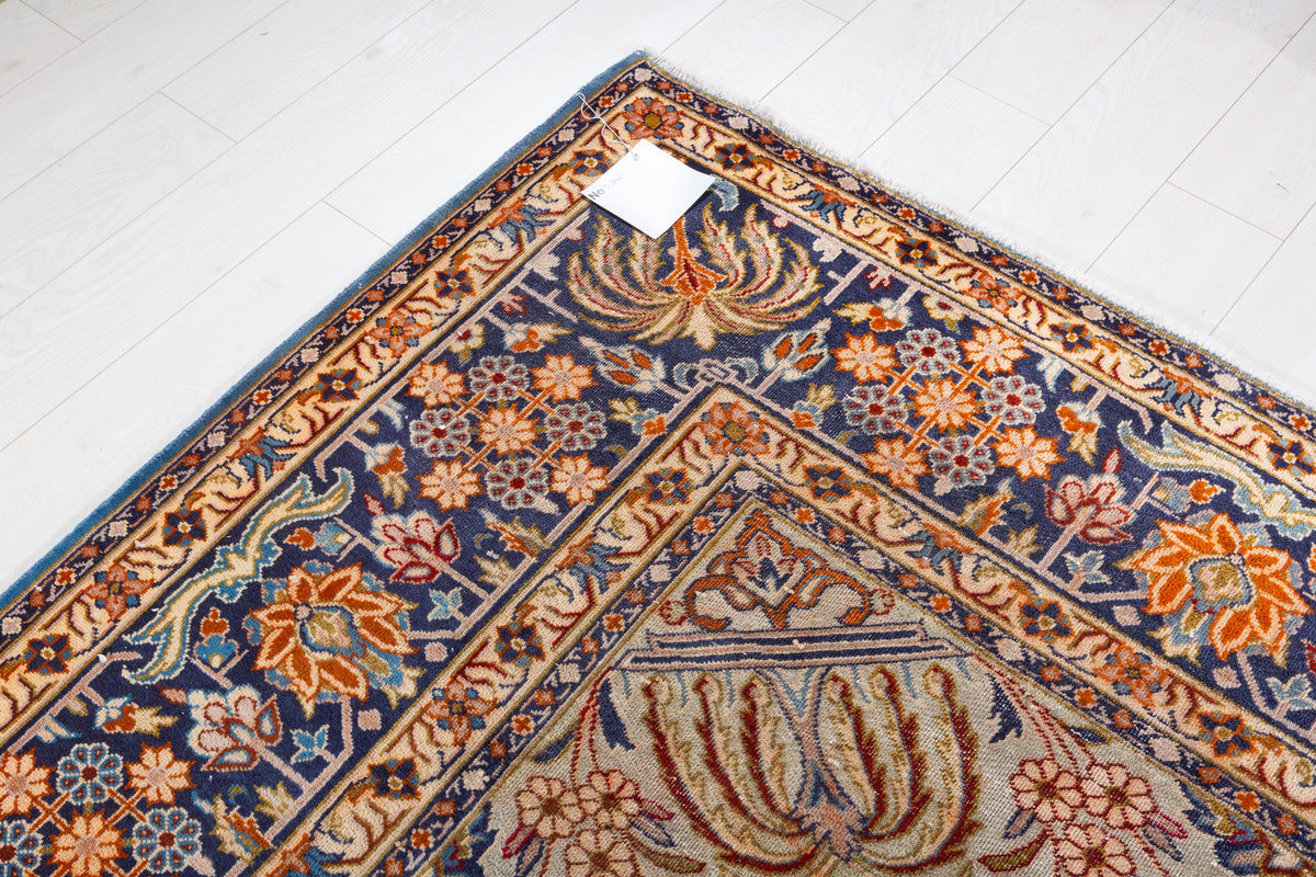 Collectible Vintage Turquoise Blue and Navy Blue Floral Rug – 12' 9" x 9' 10" (388 x 300 cm)