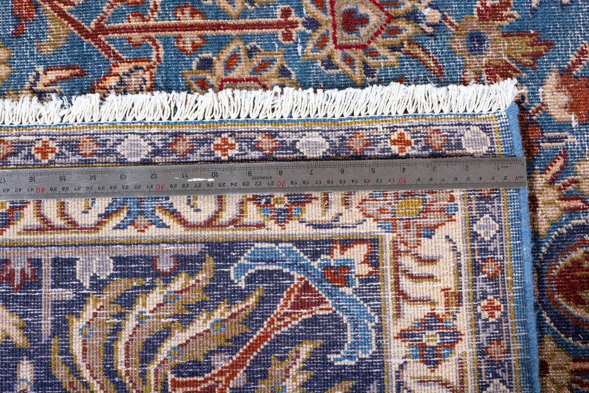 Collectible Vintage Turquoise Blue and Navy Blue Floral Rug – 12' 9" x 9' 10" (388 x 300 cm)