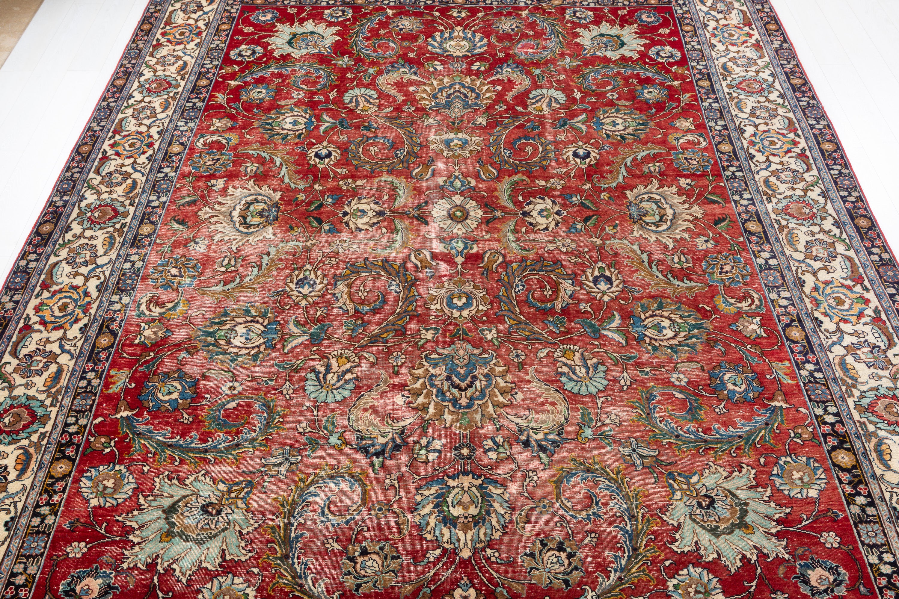 Collectible Vintage Red and Beige Allover Rug – 13' 2" x 9' 7" (401 x 291 cm)