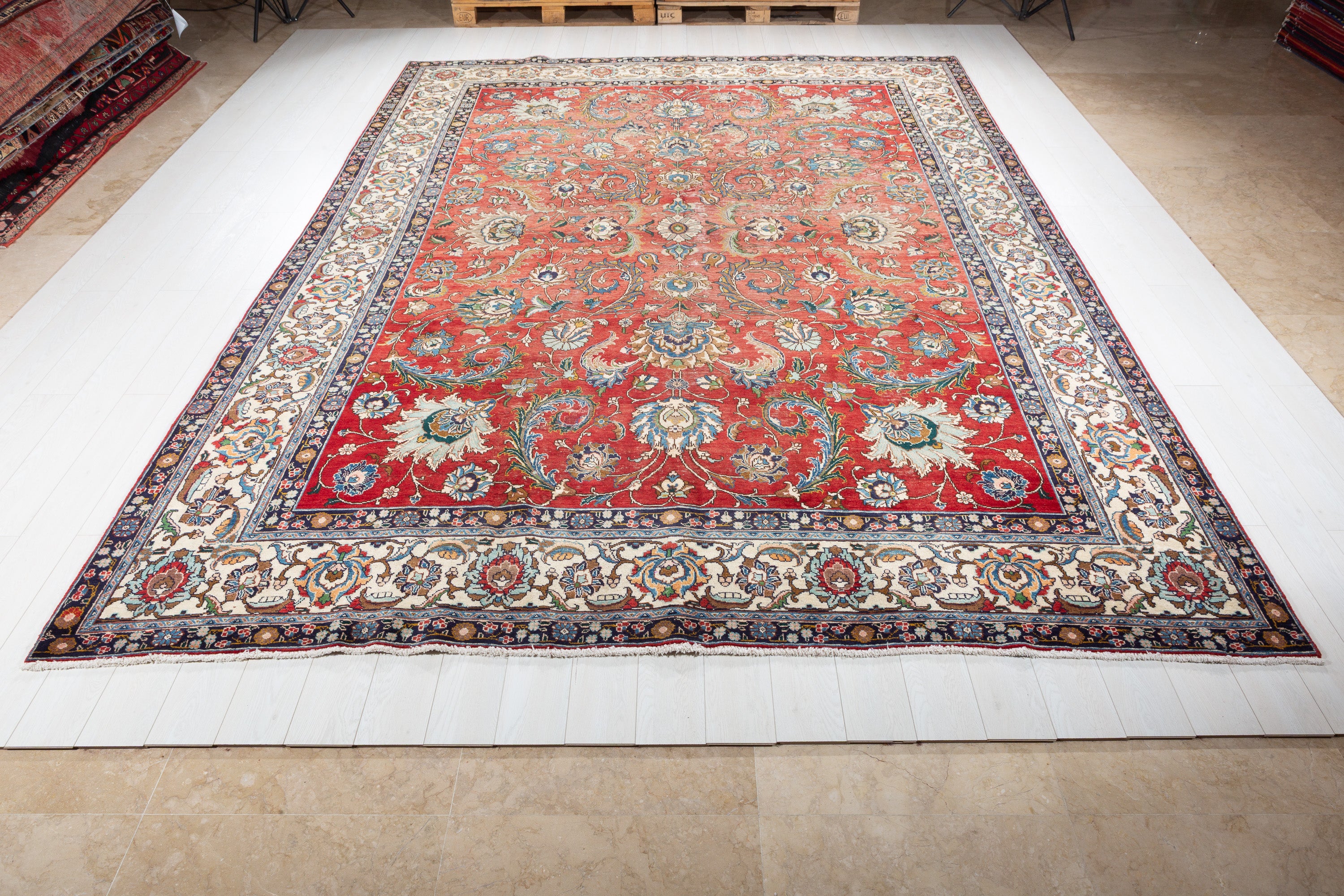 Collectible Vintage Red and Beige Allover Rug – 13' 2" x 9' 7" (401 x 291 cm)