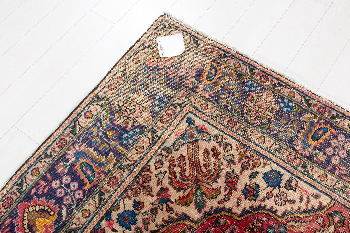 Vintage Red and Navy Blue Floral Rug – 9' 10" x 6' 6" (299 x 199 cm)
