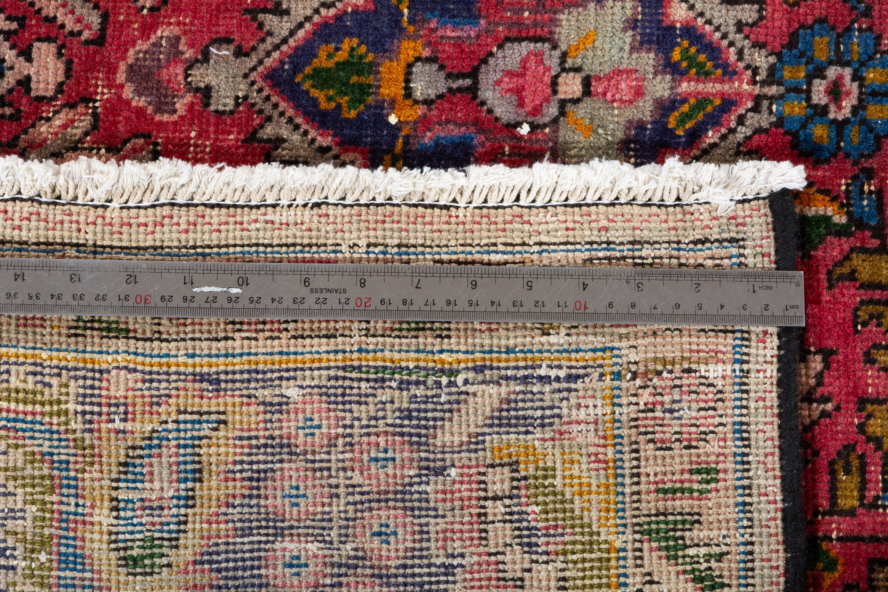 Vintage Red and Navy Blue Floral Rug – 9' 10" x 6' 6" (299 x 199 cm)
