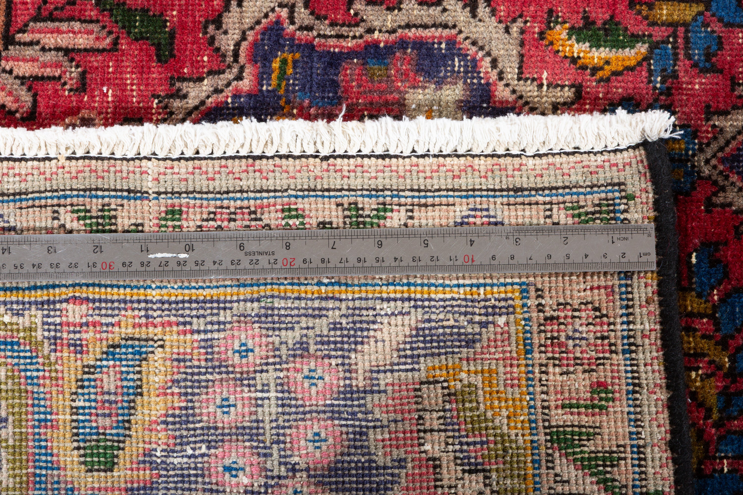 Vintage Red and Navy Blue Floral Rug – 9' 9" x 6' 7" (297 x 200 cm)