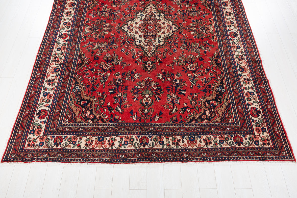 Vintage Red and Beige Floral Rug – 11' 5" x 8' 4" (348 x 254 cm)