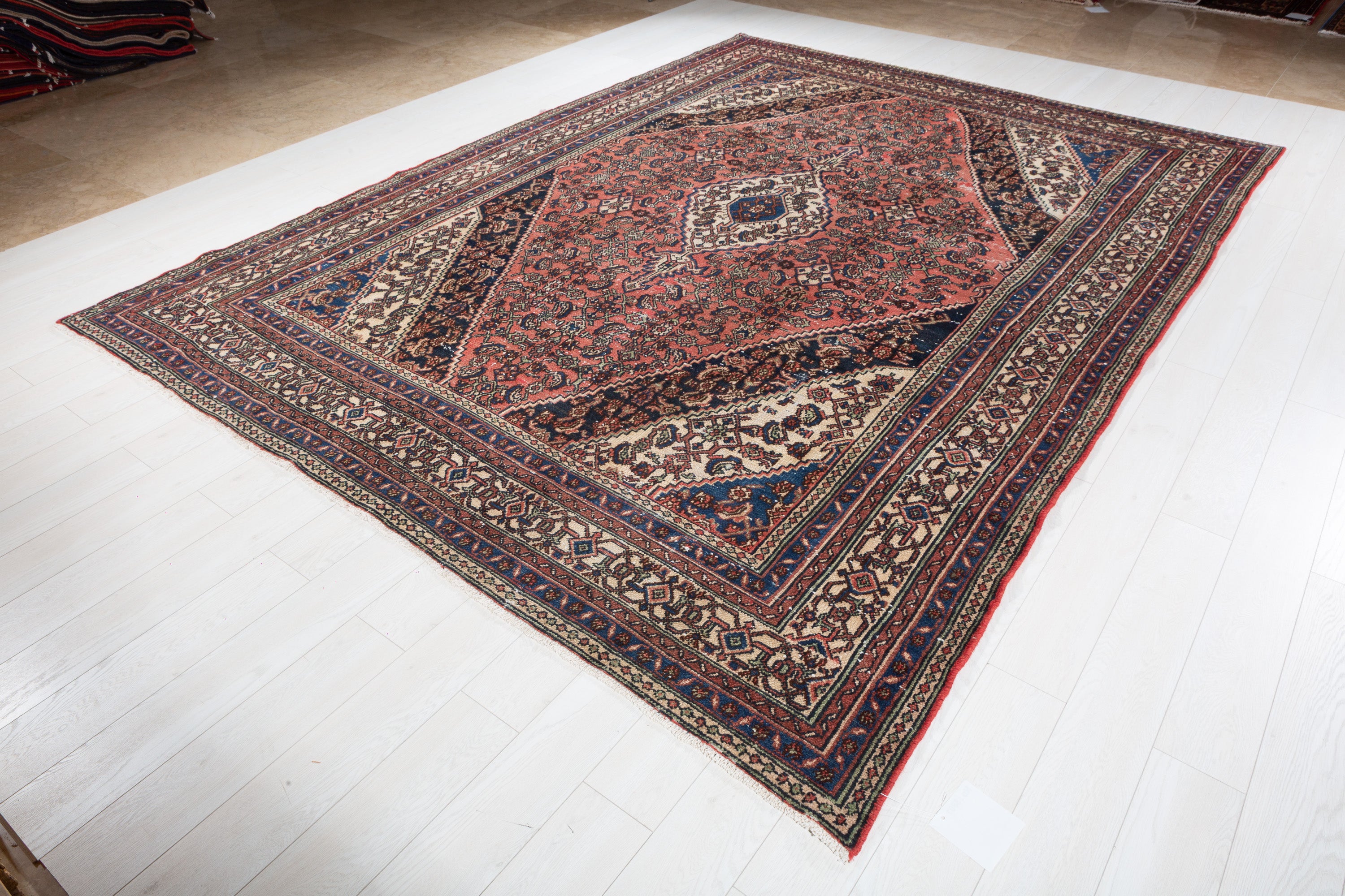 Vintage Bright Red Geometric Rug – 11' 4" x 8' 5" (346 x 257 cm)