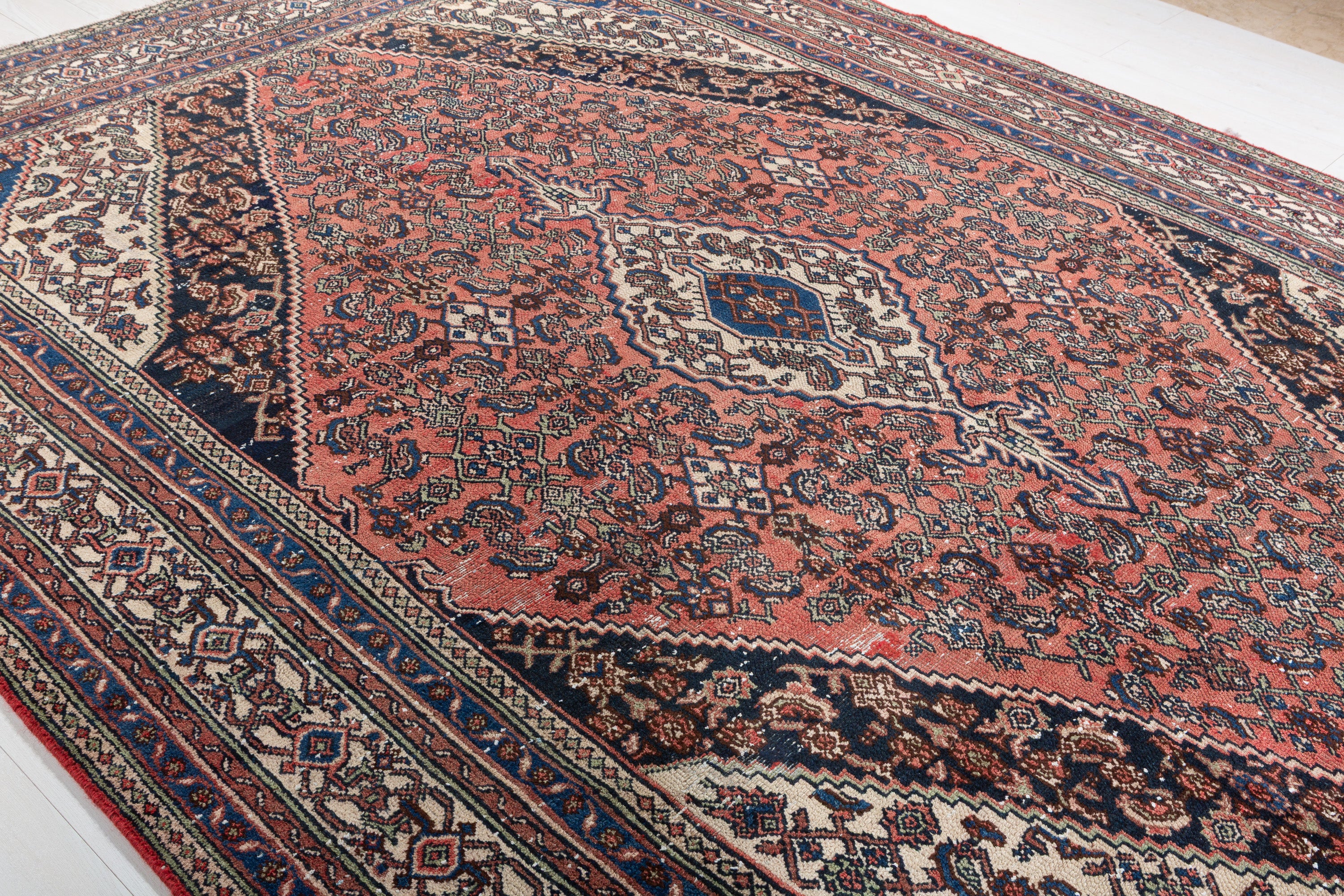 Vintage Bright Red Geometric Rug – 11' 4" x 8' 5" (346 x 257 cm)