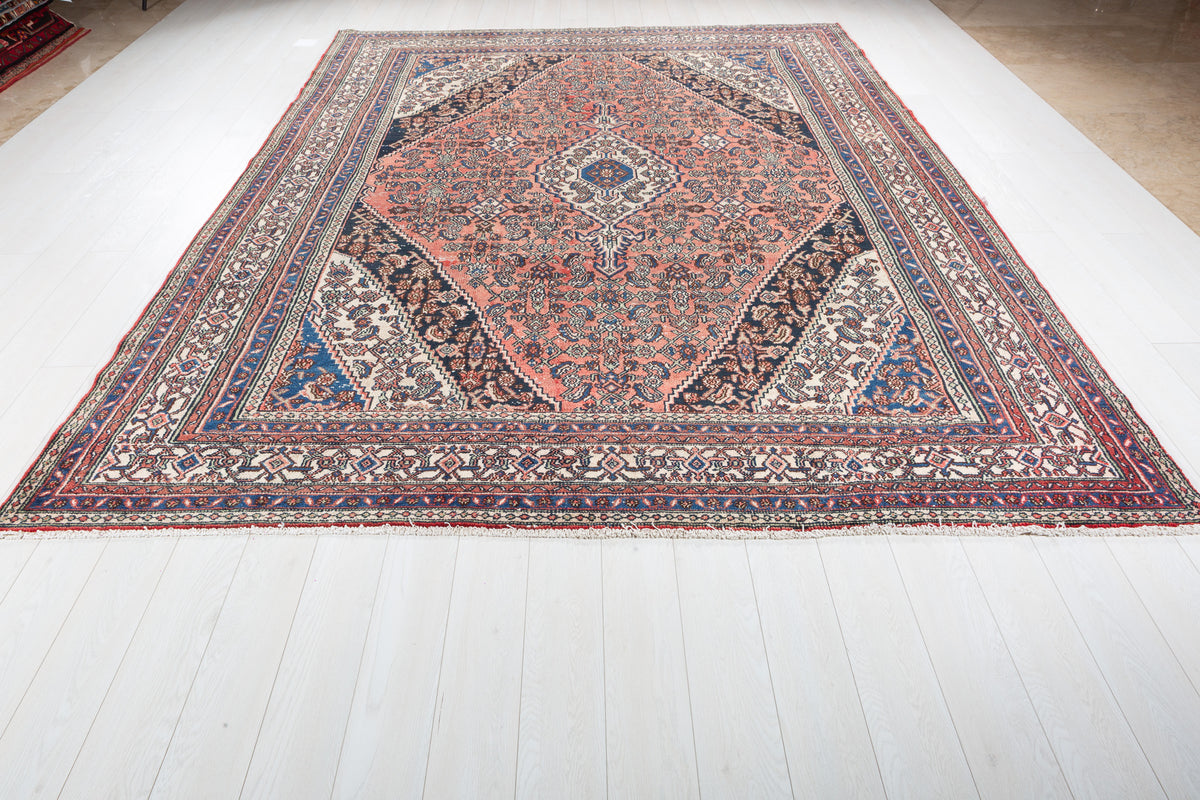 Vintage Bright Red Geometric Rug – 11' 4" x 8' 5" (346 x 257 cm)
