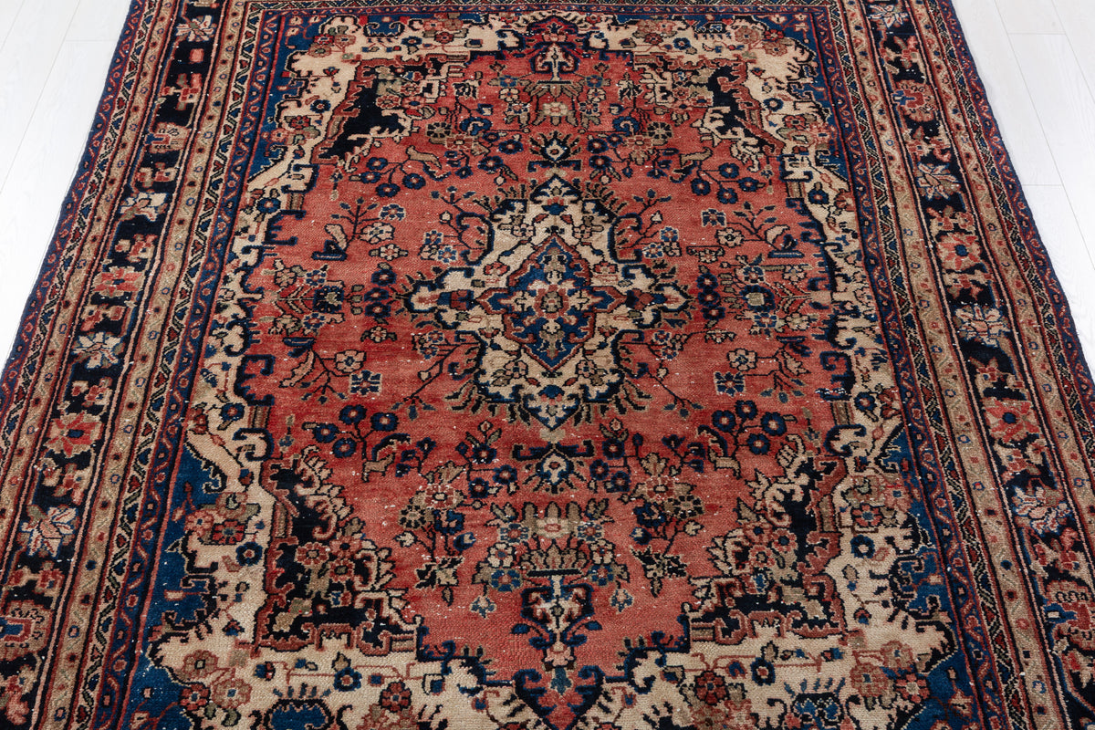 Vintage Bright red Floral Rug – 9' 7" x 6' 10" (291 x 209 cm)
