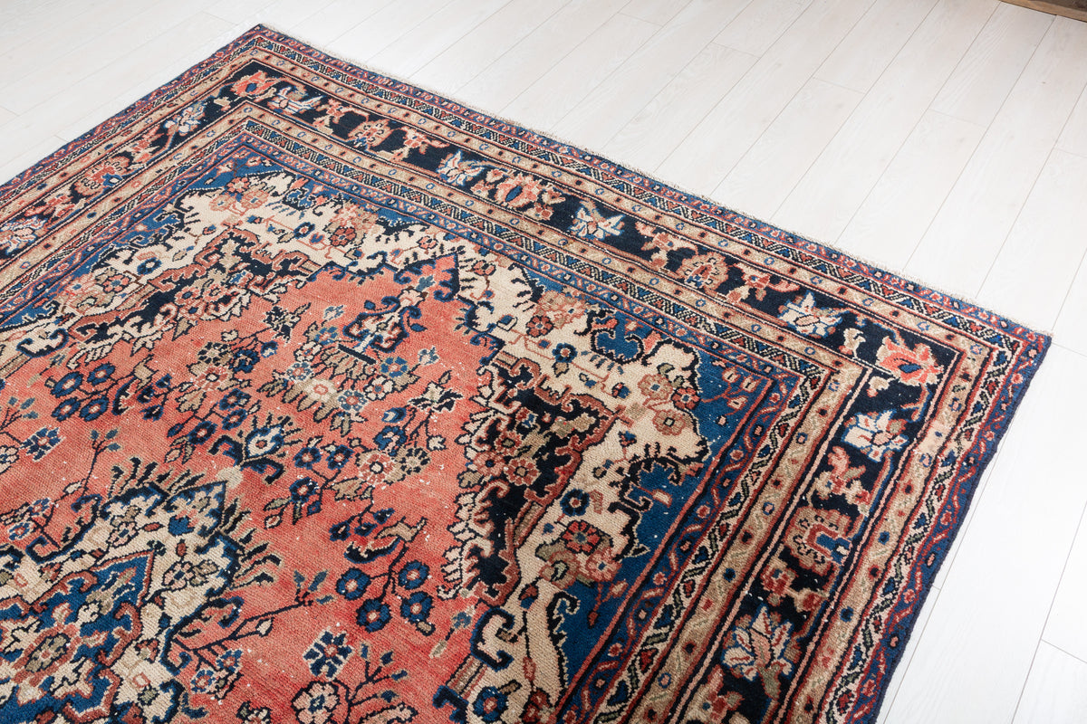 Vintage Bright red Floral Rug – 9' 7" x 6' 10" (291 x 209 cm)