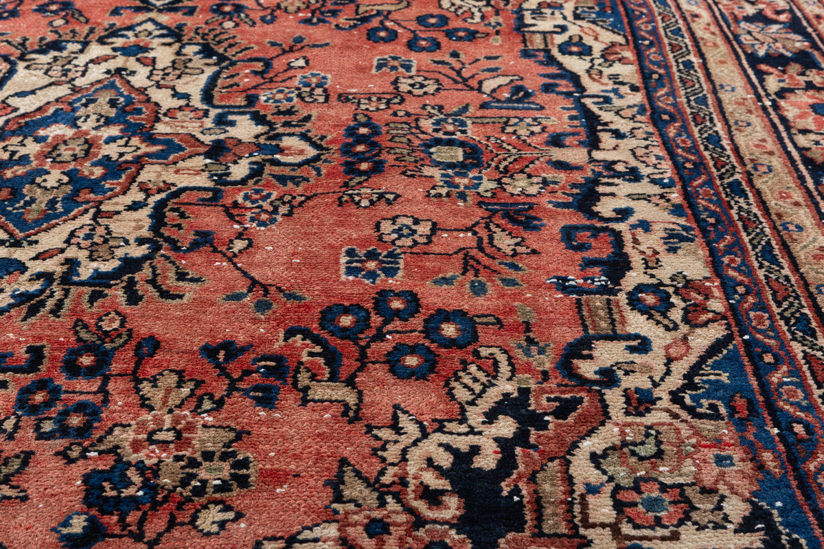 Vintage Bright red Floral Rug – 9' 7" x 6' 10" (291 x 209 cm)