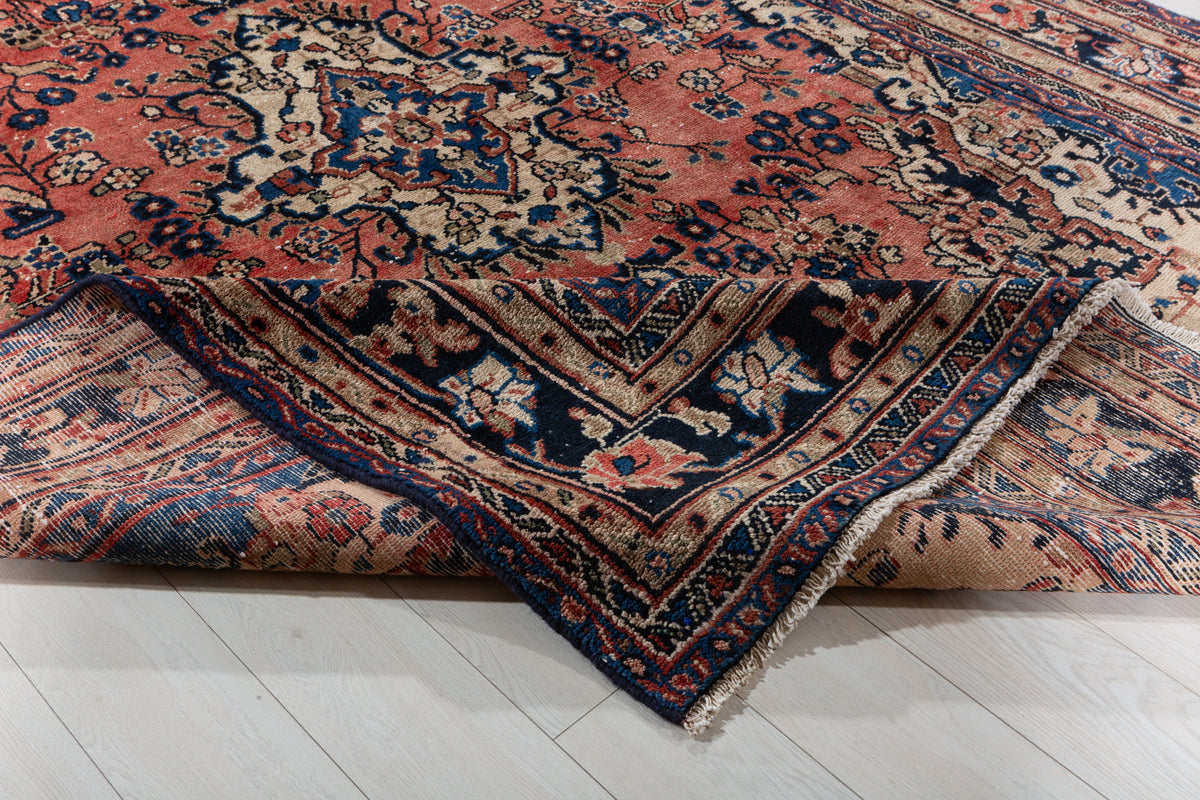 Vintage Bright red Floral Rug – 9' 7" x 6' 10" (291 x 209 cm)
