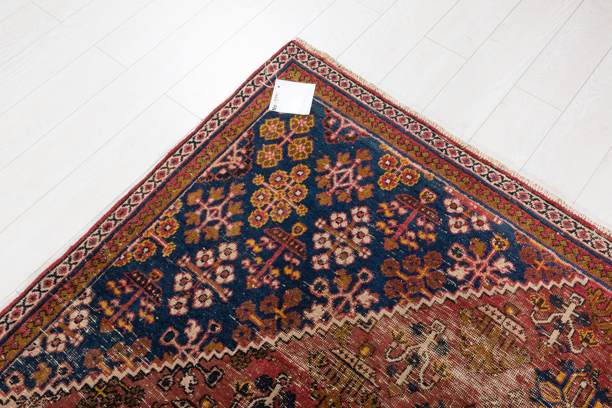 Vintage Faded rust red and navy blue Geometric Rug – 9' 9" x 6' 9" (297 x 207 cm)