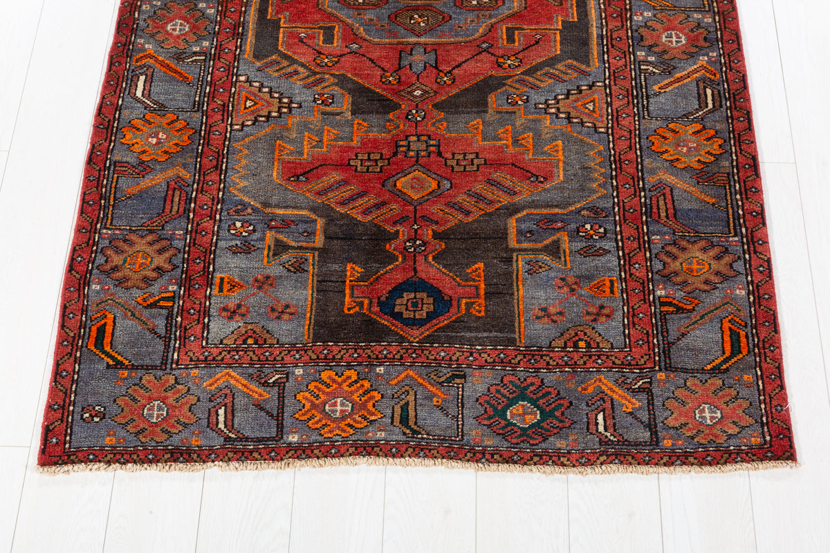 Collectible Vintage Red and blue Geometric Rug – 6' 10" x 4' 0" (209 x 122 cm)