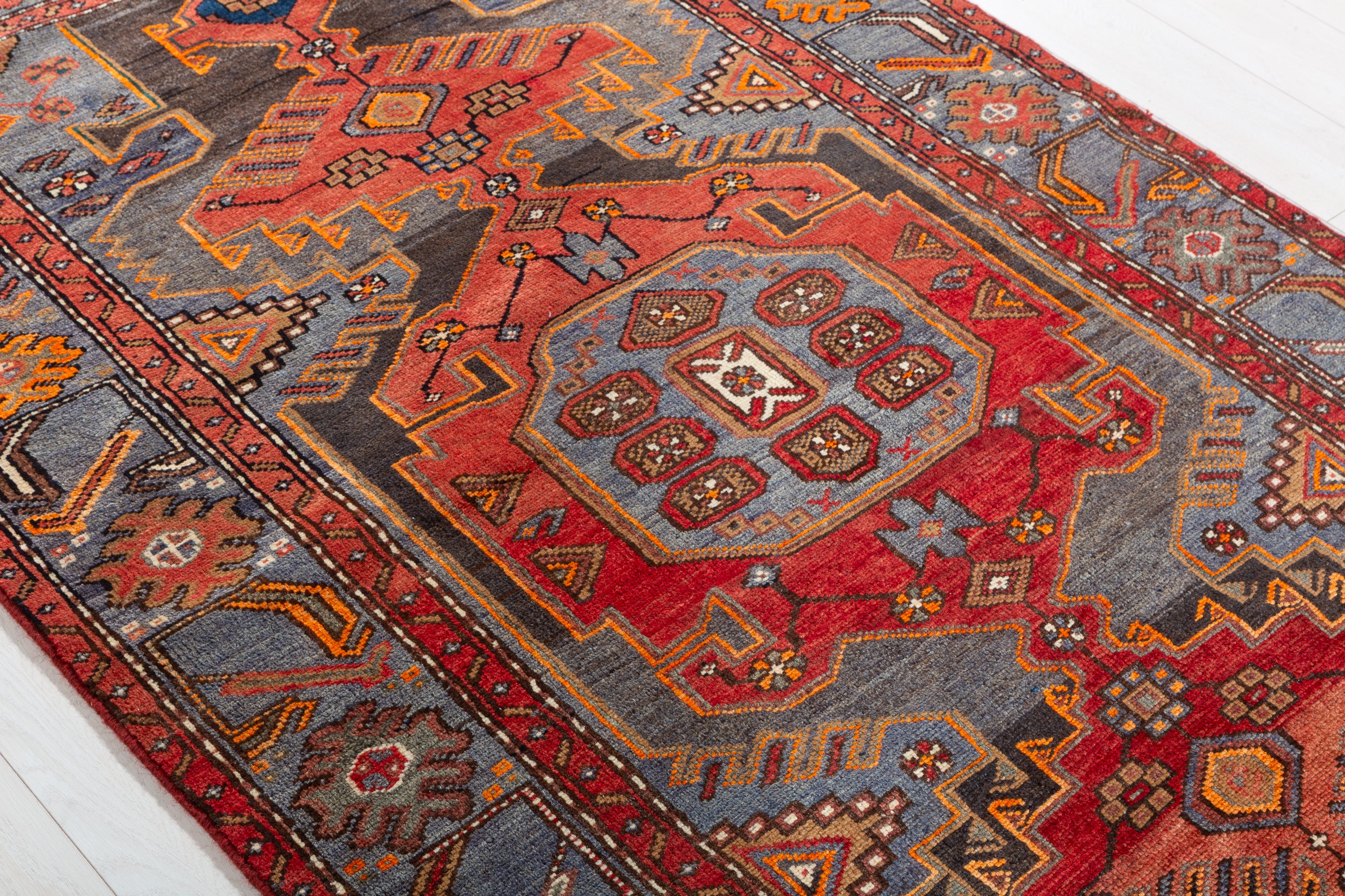Collectible Vintage Red and blue Geometric Rug – 6' 10" x 4' 0" (209 x 122 cm)