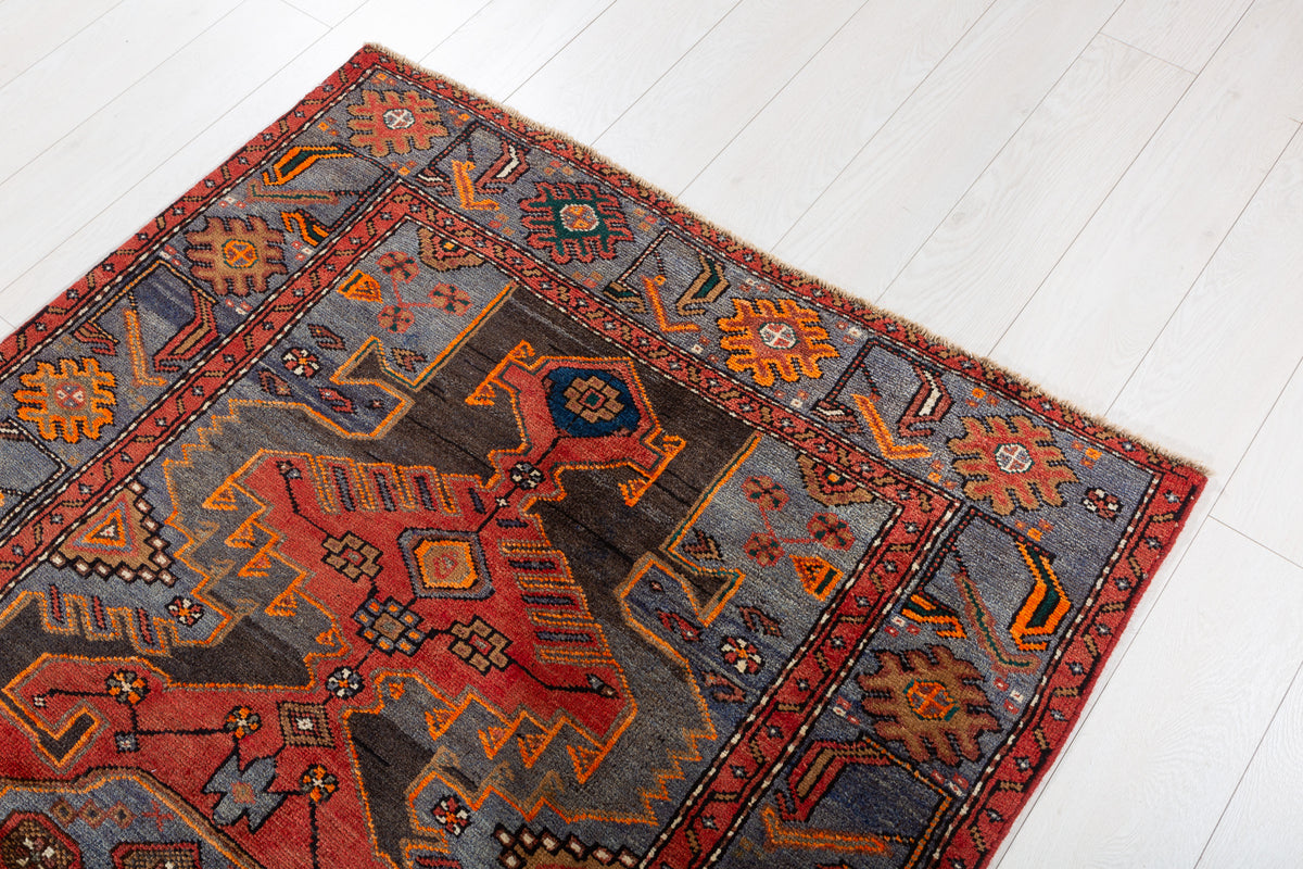 Collectible Vintage Red and blue Geometric Rug – 6' 10" x 4' 0" (209 x 122 cm)