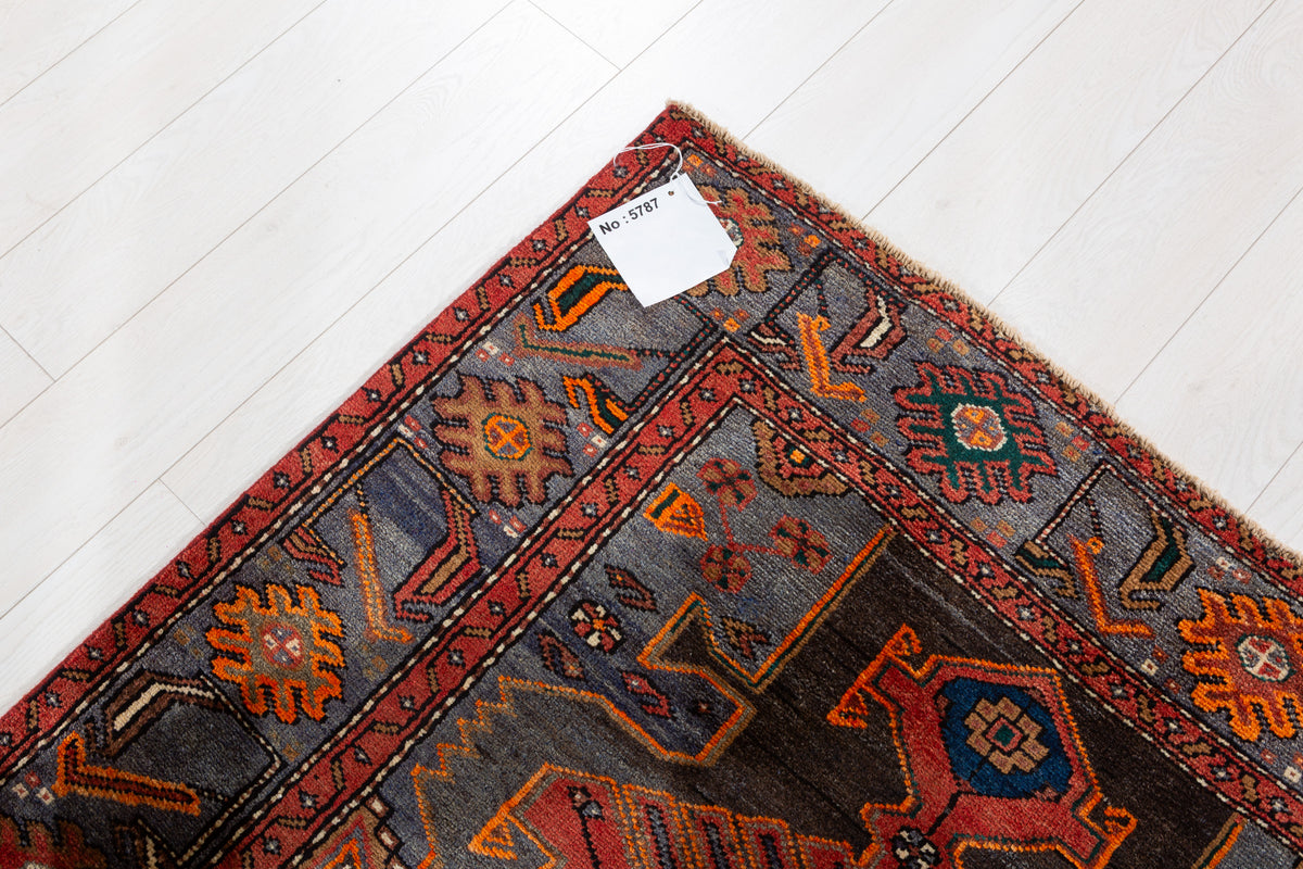 Collectible Vintage Red and blue Geometric Rug – 6' 10" x 4' 0" (209 x 122 cm)
