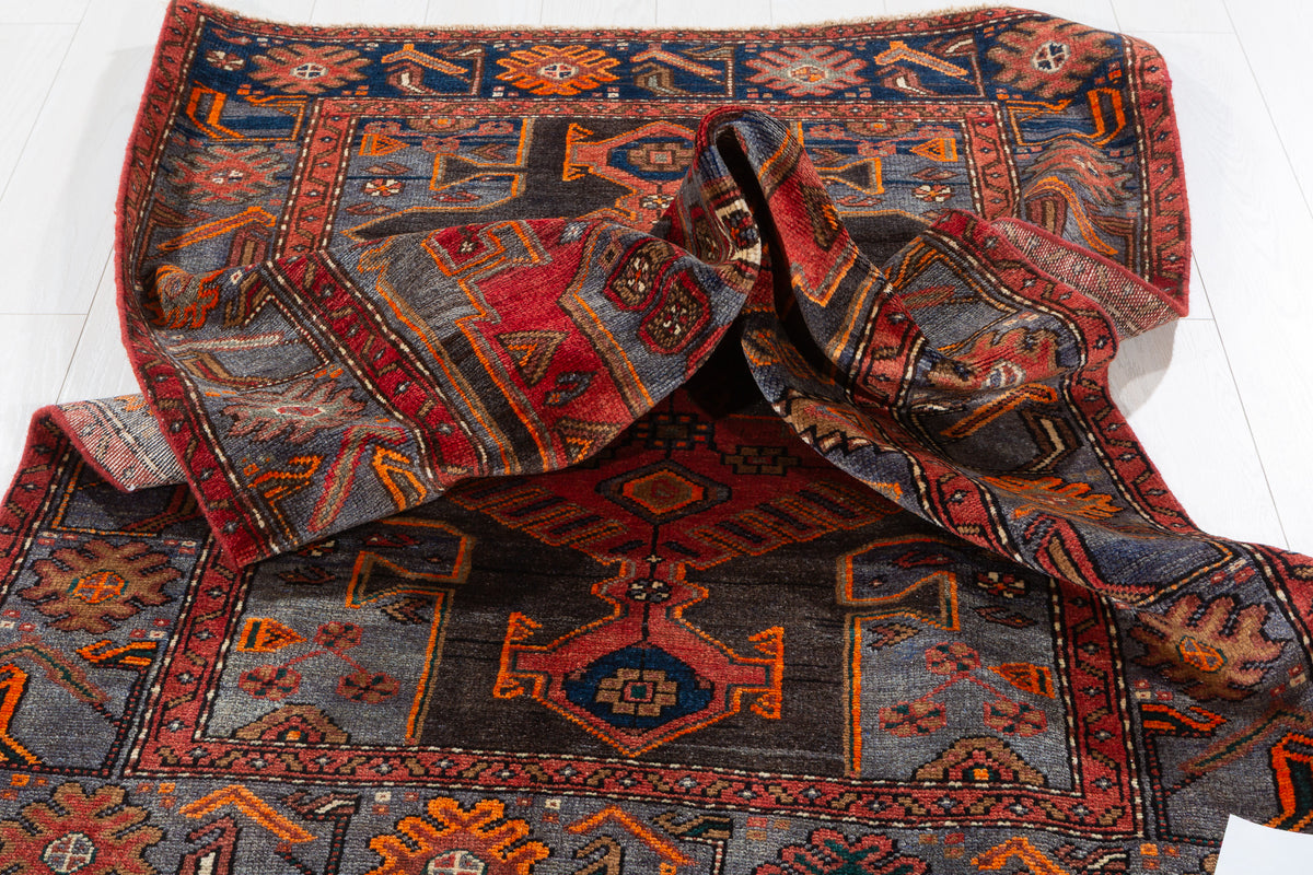 Collectible Vintage Red and blue Geometric Rug – 6' 10" x 4' 0" (209 x 122 cm)