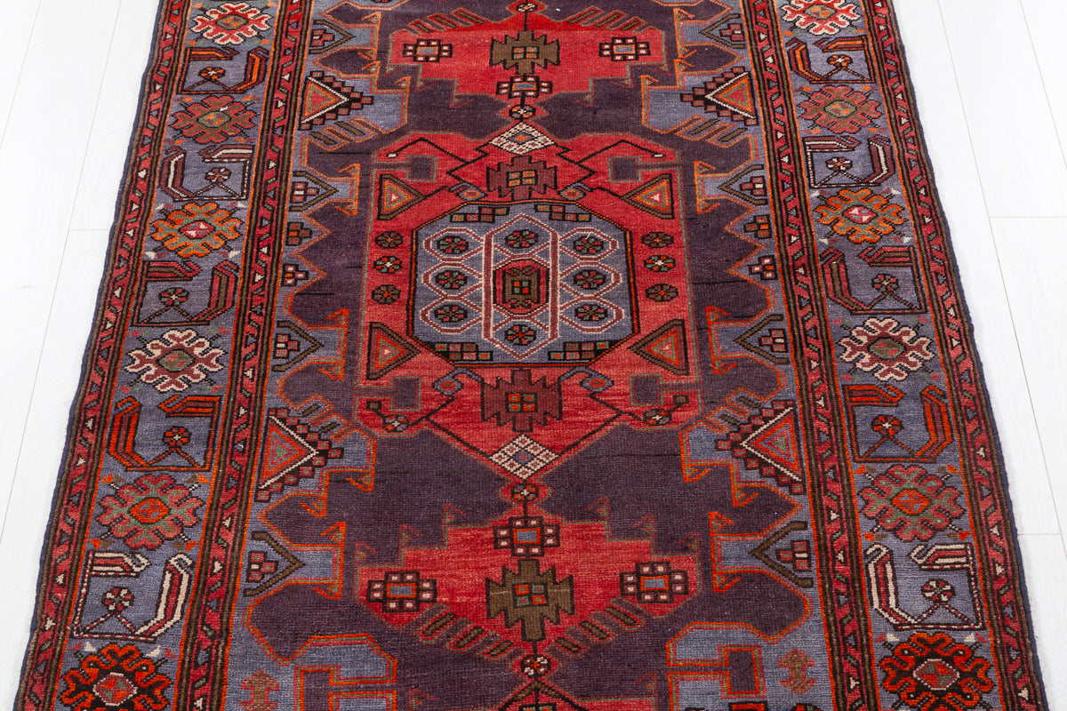 Collectible Vintage Red and blue Geometric Rug – 7' 0" x 4' 4" (213 x 132 cm)