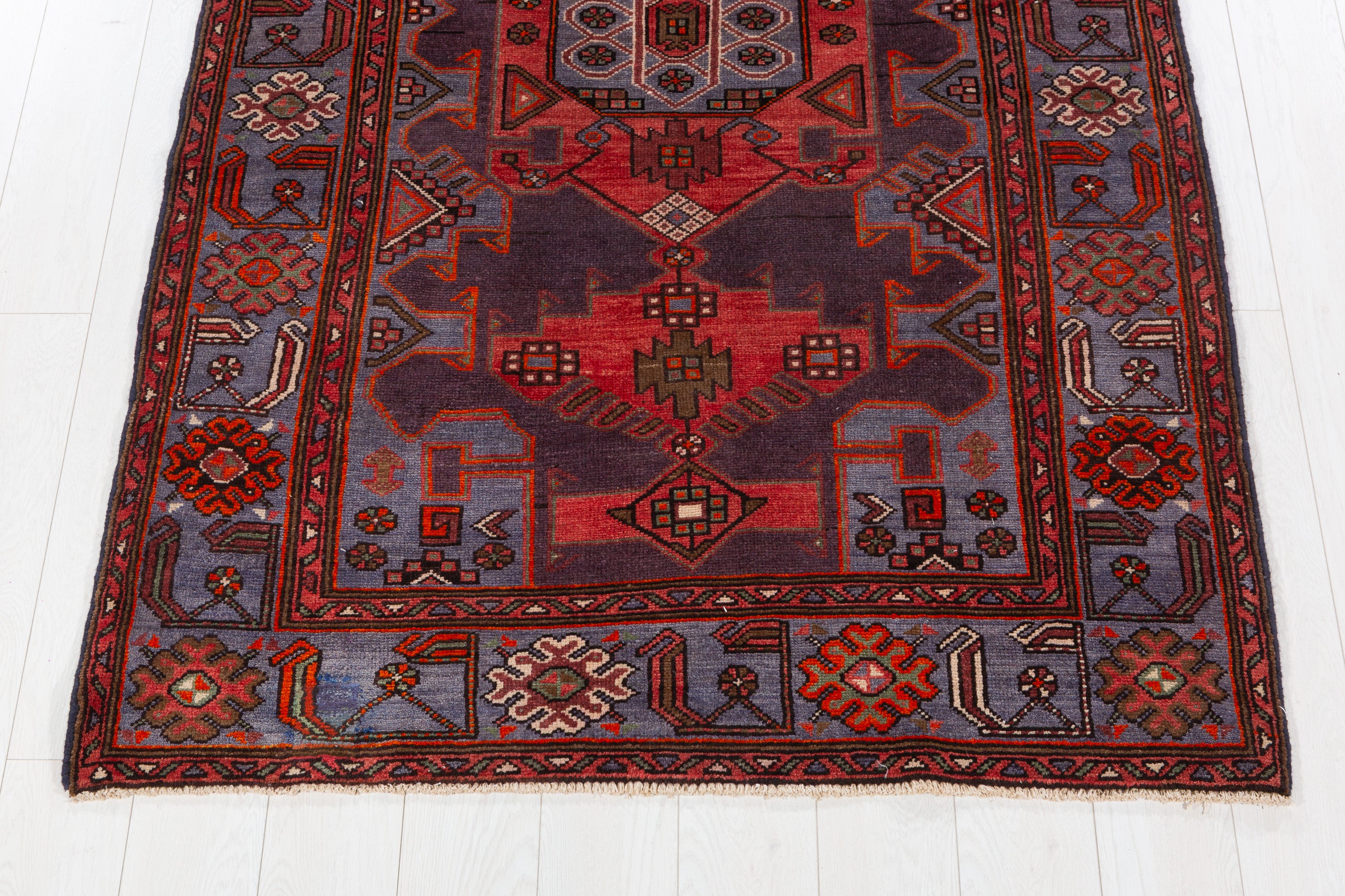 Collectible Vintage Red and blue Geometric Rug – 7' 0" x 4' 4" (213 x 132 cm)