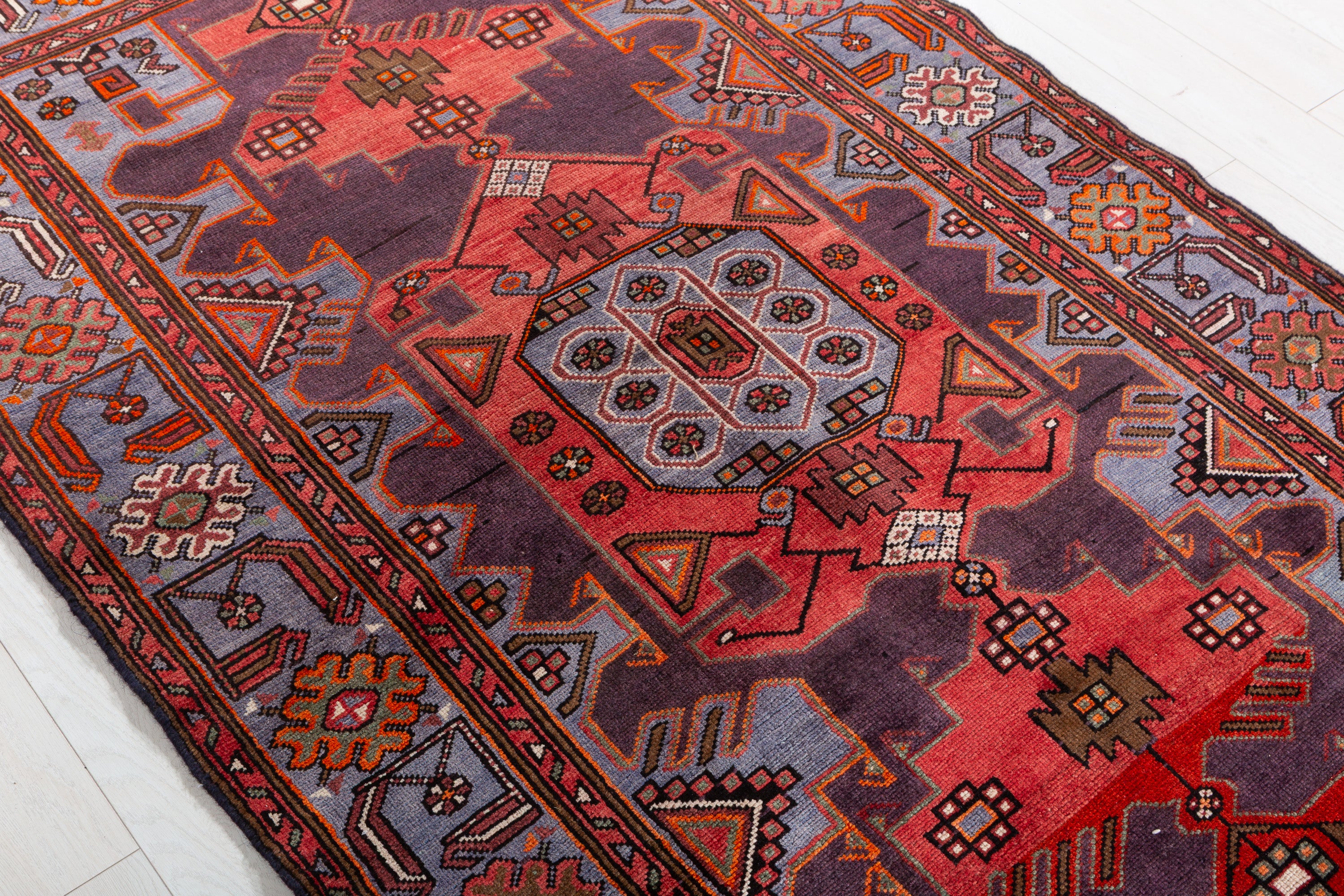Collectible Vintage Red and blue Geometric Rug – 7' 0" x 4' 4" (213 x 132 cm)