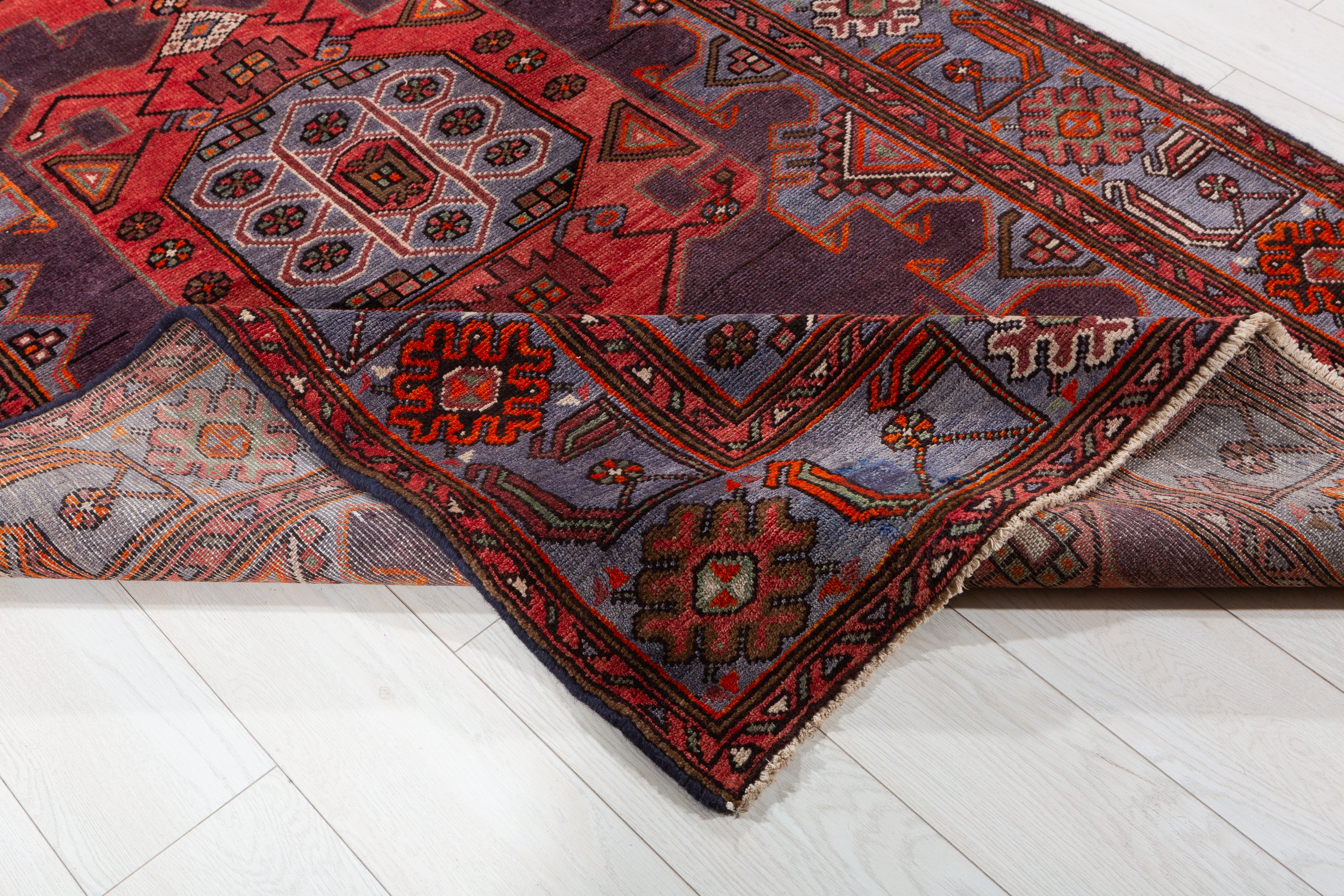 Collectible Vintage Red and blue Geometric Rug – 7' 0" x 4' 4" (213 x 132 cm)