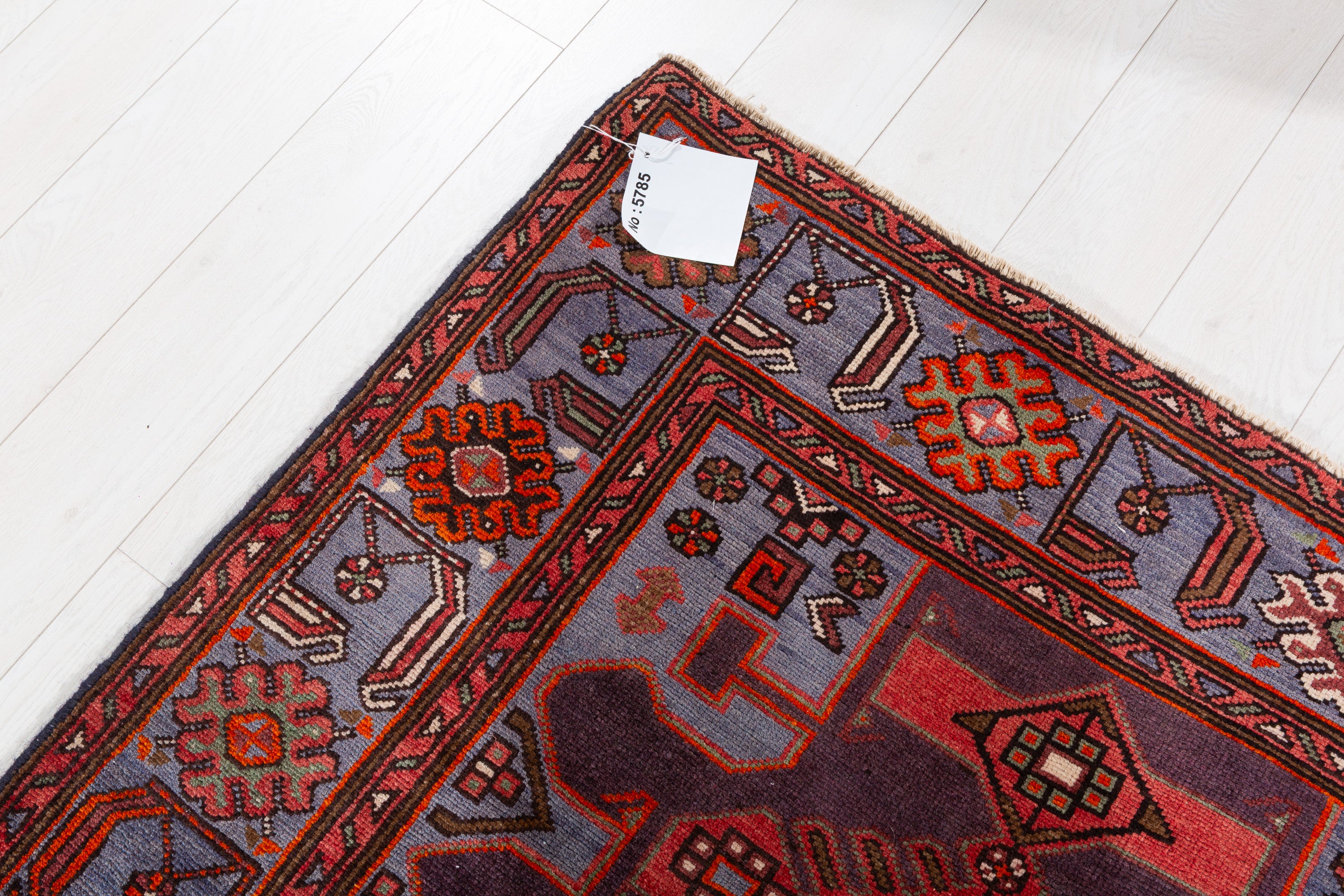Collectible Vintage Red and blue Geometric Rug – 7' 0" x 4' 4" (213 x 132 cm)