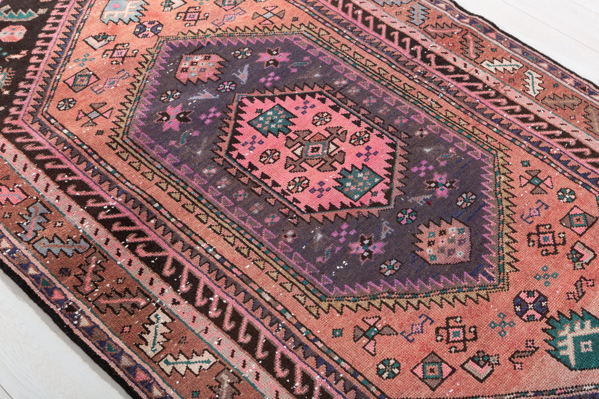 Vintage Faded rust red and purple Geometric Rug – 7' 6" x 4' 5" (228 x 134 cm)