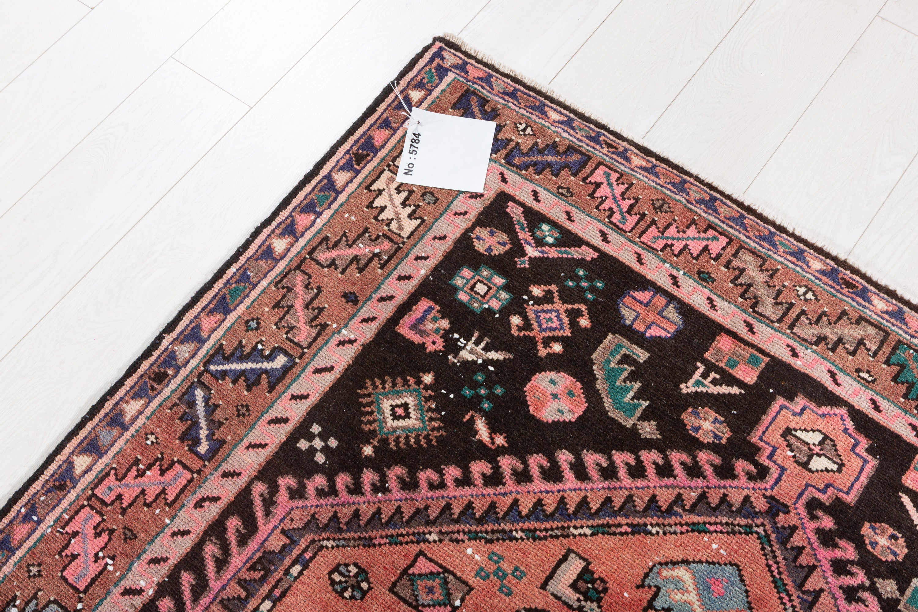 Vintage Faded rust red and purple Geometric Rug – 7' 6" x 4' 5" (228 x 134 cm)